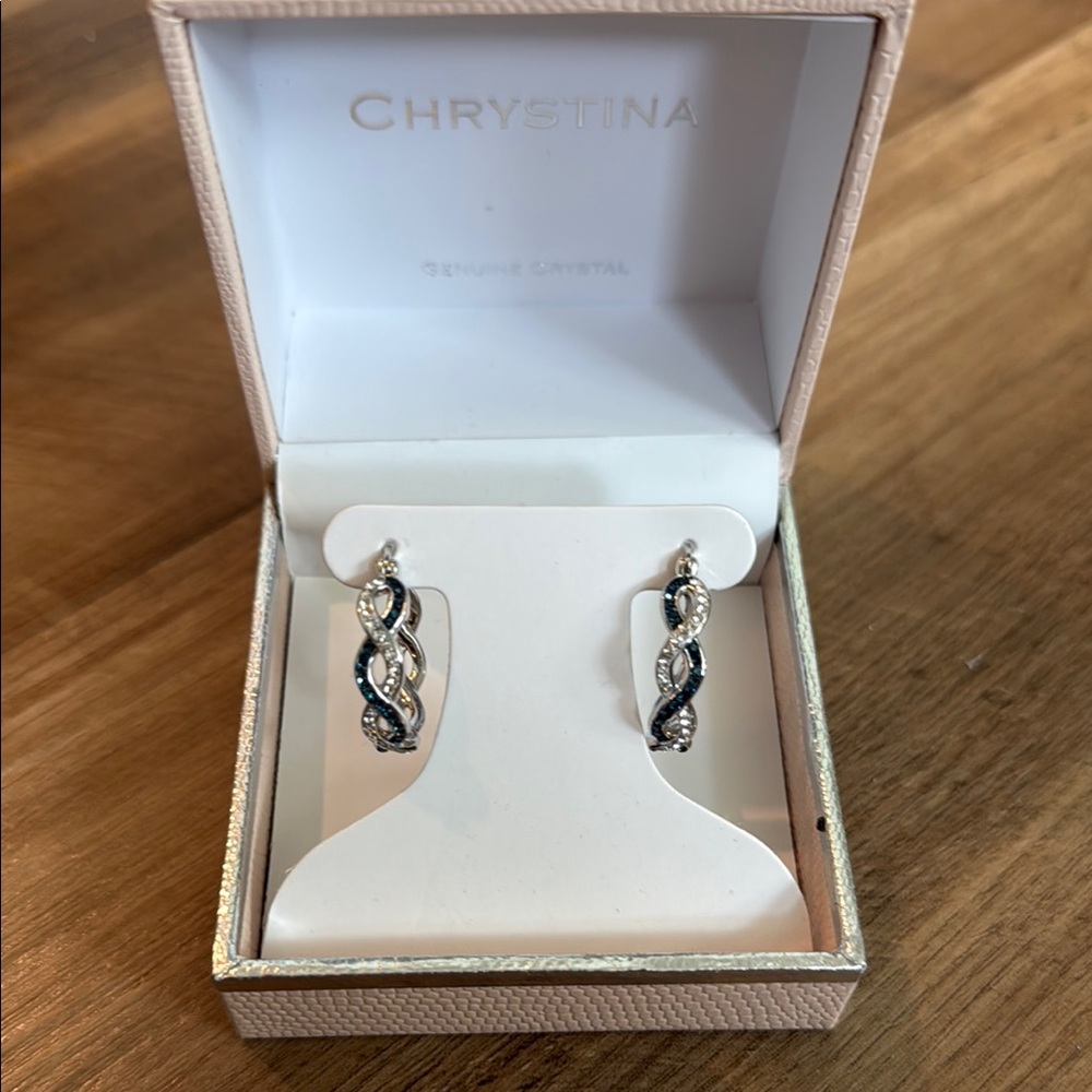 Silver and Black Curved Drop Earrings with Open Design